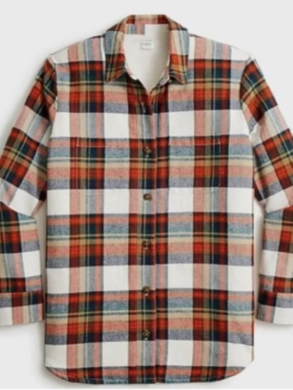 J.Crew Plaid Sherpa Lined Oversized Shacket Jacket Small Cotton Flannel - Picture 2 of 7